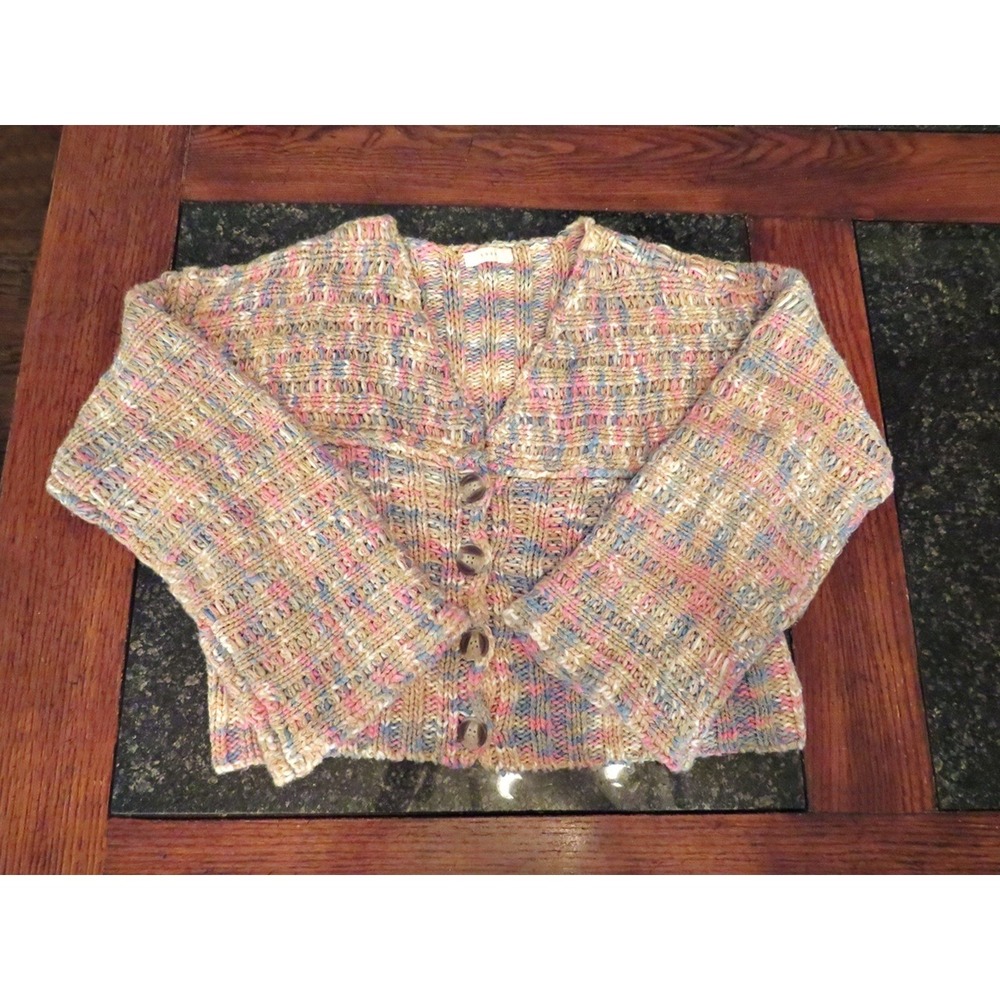 LUSH Size M Cropped Multicolor Knit Cardigan Sweater Bell Sleeves